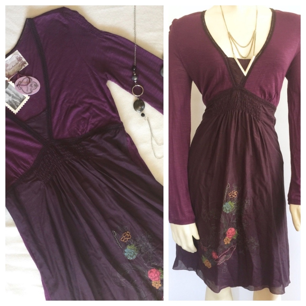 new Muchacha boho knit embroidered dress L large